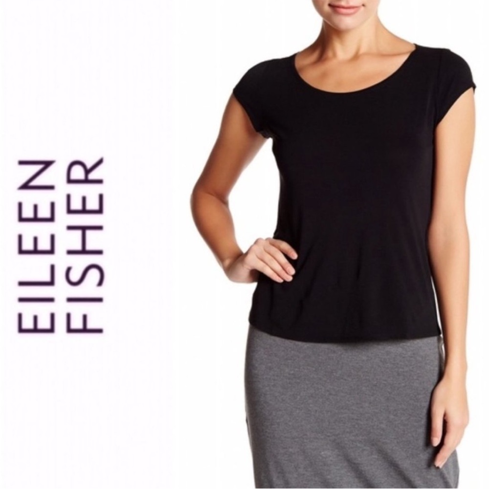 Eileen Fisher Silk Black Short Top Medium
